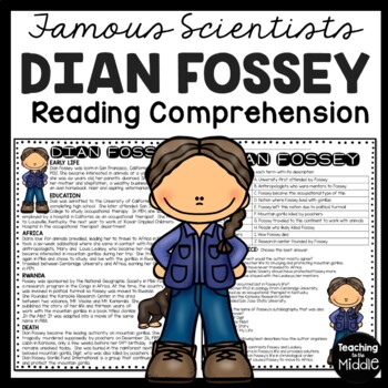 Scientist Dian Fossey Biography Reading Comprehension Worksheet Gorillas