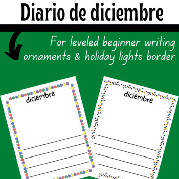 Preview of Diario de diciembre / December Writing paper - Holiday Lights & Ornaments