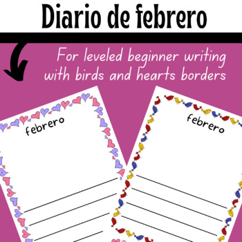 Preview of Diario de febrero / February Writing Paper - Hearts and Birds Borders