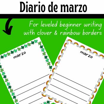 Preview of Diario de marzo / March Writing Paper - Clovers and Rainbows Borders