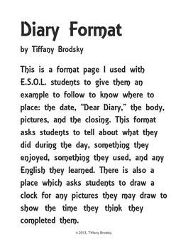 Preview of Diary Format Created for E.S.O.L. Creative Writing Project