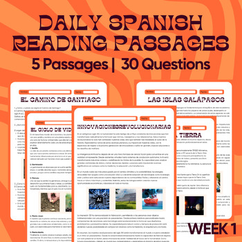 Preview of Save +5 hours Daily Spanish Reading Comprehension Passages