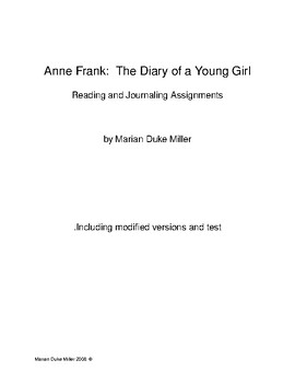 Preview of Diary of Anne Frank Journaling Project with Adapted Modified Differentiated esl