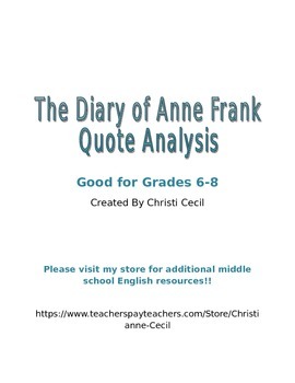 Preview of Diary of Anne Frank - Quotation Analysis