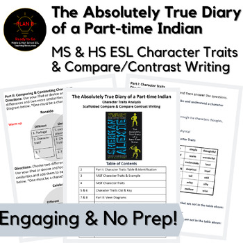Preview of Diary of a Part-time Indian Character Traits & Compare/Contrast Writing ESL 7-12