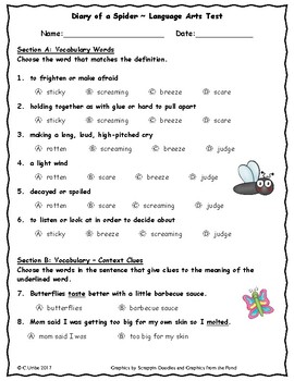 Preview of Diary of a Spider ~ Language Arts Test ~ 2nd Grade ~ HMH Journeys