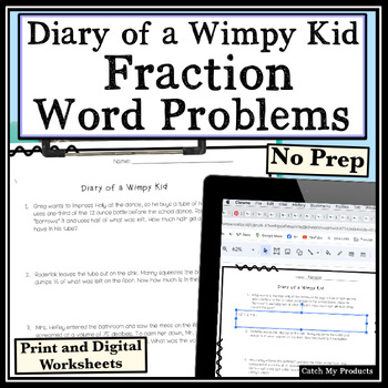 Preview of The Diary of a Wimpy Kid Fractions Word Problem Worksheet