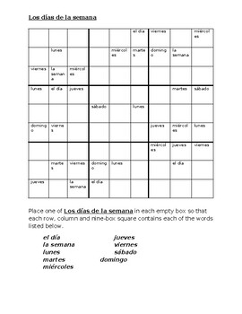 Días de la semana (Days of the Week in Spanish) Sudoku by jer520