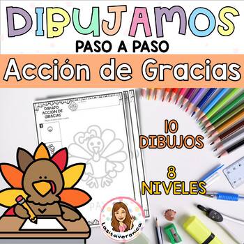 Preview of Dibujos paso a paso Thanksgiving Directed Drawings November Worksheets. Spanish