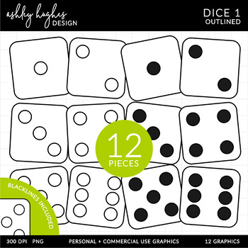 Preview of Dice Clipart 1 - Outlined