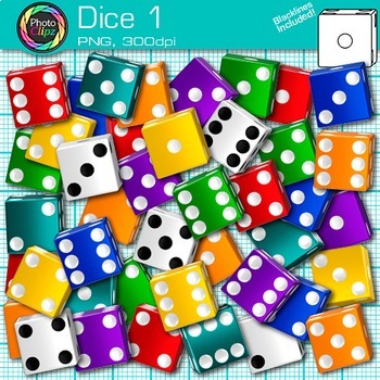Preview of Dice Clipart Images: Rainbow Individual Math Manipulatives Clip Art, PNG B&W
