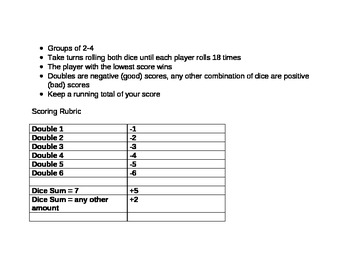 Preview of Dice Golf (Adding and Subtracting Integers)