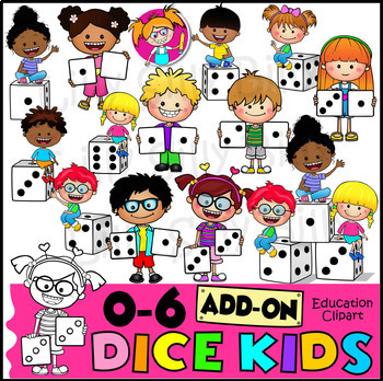 Preview of Dice Kids ADD-ON. Numbers 0-6 Variations. Clipart in BLACK & WHITE/ full color.