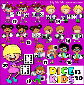Preview of Dice Kids. Numbers 13-20. Clipart in BLACK & WHITE/ full color.