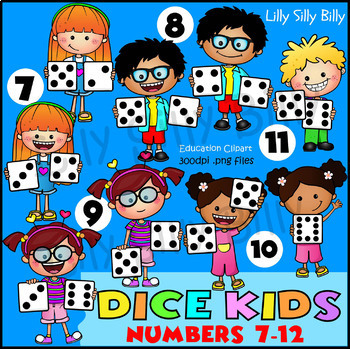 Preview of Dice Kids. Numbers 7-12 - Clipart in BLACK & WHITE/ full color.