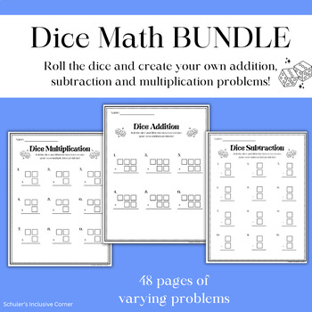 Preview of Dice Math - Addition, Subtraction & Multiplication Problems (48 pages) BUNDLE