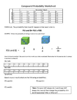 Preview of Dice Compound Probability Worksheet