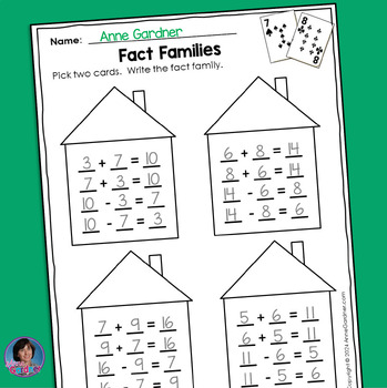 Preview of Addition and Subtraction Fact Family Dice or Card Game {Related Math Facts}