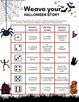 Preview of Dice Roll Your Own Halloween Spooky Story, Creative Writing Activity / Challenge