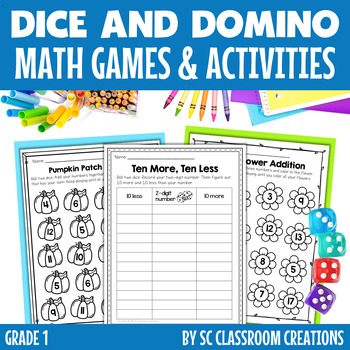 Preview of Math Dice Games and Domino Games- Center Activities