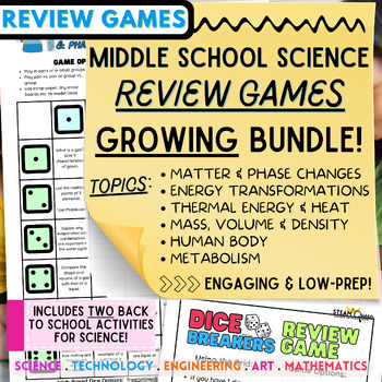Preview of Science Review Games Growing Bundle: Matter Human Body Energy Heat Density Mass