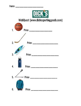Preview of Dick's Sporting Goods Online Scavenger Hunt