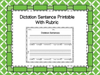 Preview of Dictation Sentence Printable with Rubric