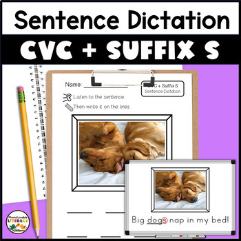 Preview of Dictated Sentences for Suffix S CVC Words with Photo Writing Prompts
