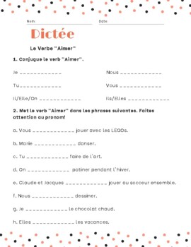 Preview of Dictée: Le verbe "AIMER" au présent - French verb quiz