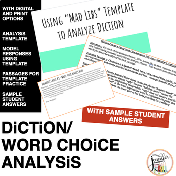 Preview of Diction Analysis Sentence Frames--Template to Examine Word Choice