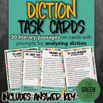 Preview of Analyzing Diction Task Cards: Quizzes, Bell-Ringers, Worksheet