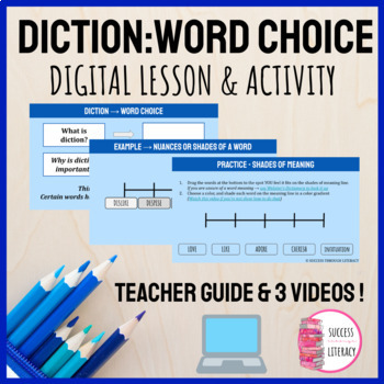 Preview of Diction Word Choice Lesson & Shades Activity Writing Skills for High School
