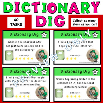 Dictionary Task by Resources | TPT