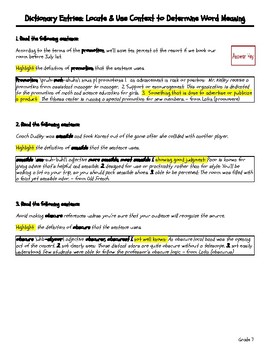 Dictionary Entries - Locate & Use Context to Determine Word Meaning ...