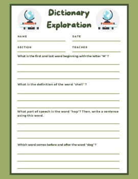 Preview of Dictionary Exploration Worksheet Set