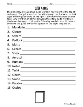 dictionary skills worksheets with practice using guide words printable digital