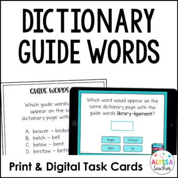 Preview of Dictionary Guide Words Task Cards with Digital Boom Cards