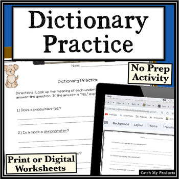 Preview of Dictionary Skills Worksheets and Activities for Teaching How to Use Dictionary
