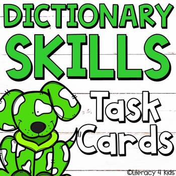 Preview of Dictionary Skills Task Cards (Dog Themed)