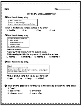 Preview of Dictionary Skills Assessment