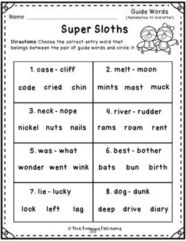 Guide Words Worksheets - Dictionary Skills by The Froggy Factory