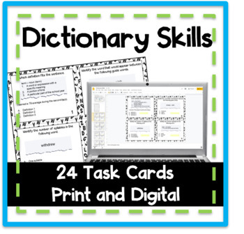 Preview of Dictionary Skills Task Cards Digital and Paper
