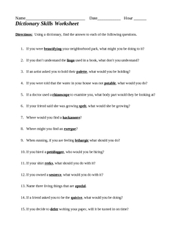 Preview of Dictionary Skills Worksheet - Understanding Vocabulary