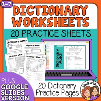 Preview of Dictionary Skills Worksheets No Prep Print or Digital Google Slides and Easel