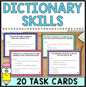 Preview of Dictionary Skills and Context Clues 20 Task Cards staar prep tek 6.2E