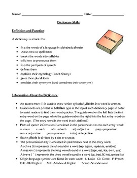Preview of The Dictionary: A User's Guide Handout and Printable