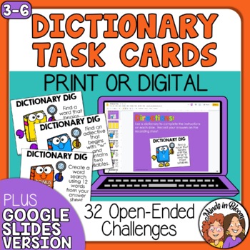 Preview of Dictionary Task Cards with Digital Google Slides or Easel   Challenge Activity