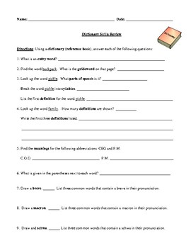 Preview of Dictionary Skills Worksheet and Detailed Answer Key