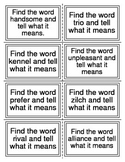 Dictionary Vocabulary Skill Task Cards
