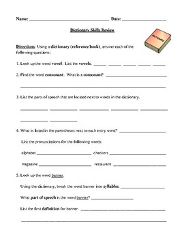 Preview of Dictionary Skills Worksheet and Detailed Answer Key